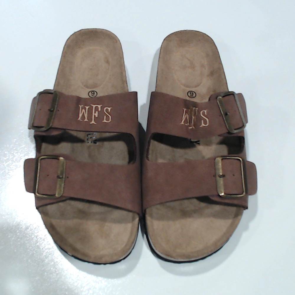 BLOOPER SHOES: Monogrammed Double Strap Sandals