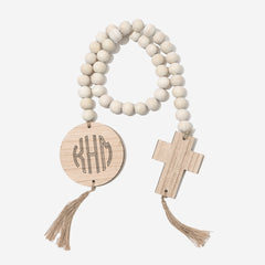Personalized Cross Wood Bead Garland