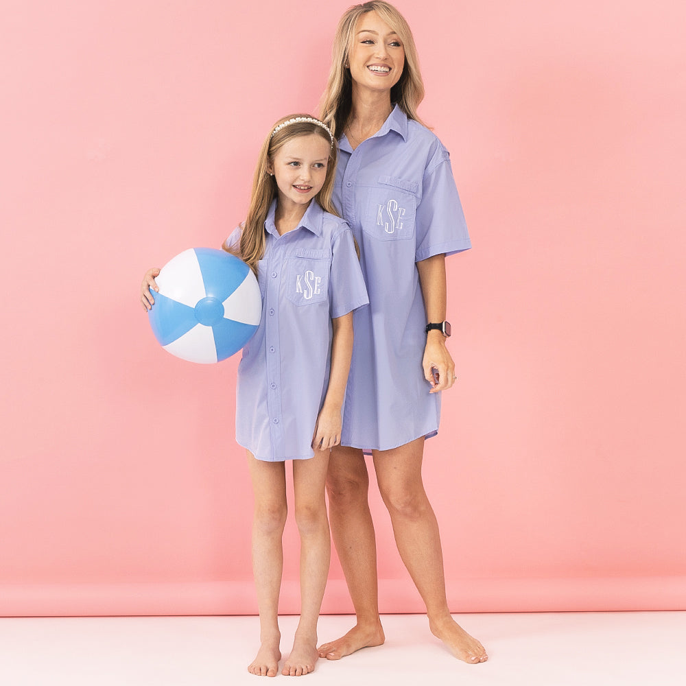 [addie, brittany] mom and me monogrammed lavender fishing shirt