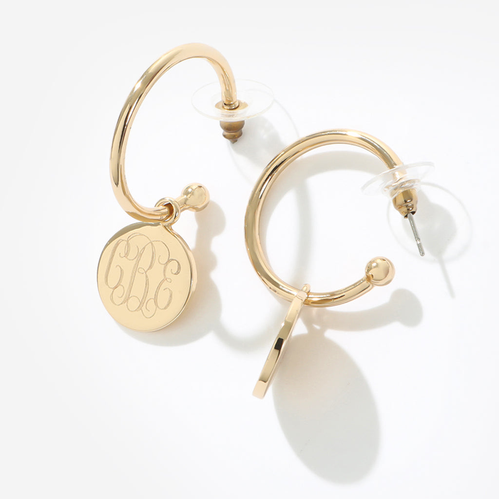 monogrammed drop earring in gold