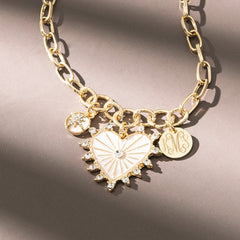 Heart charm necklace on brown detail shot