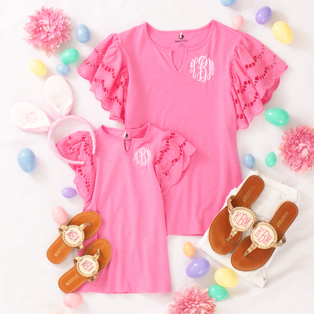mom and me flatlay with easter eggs