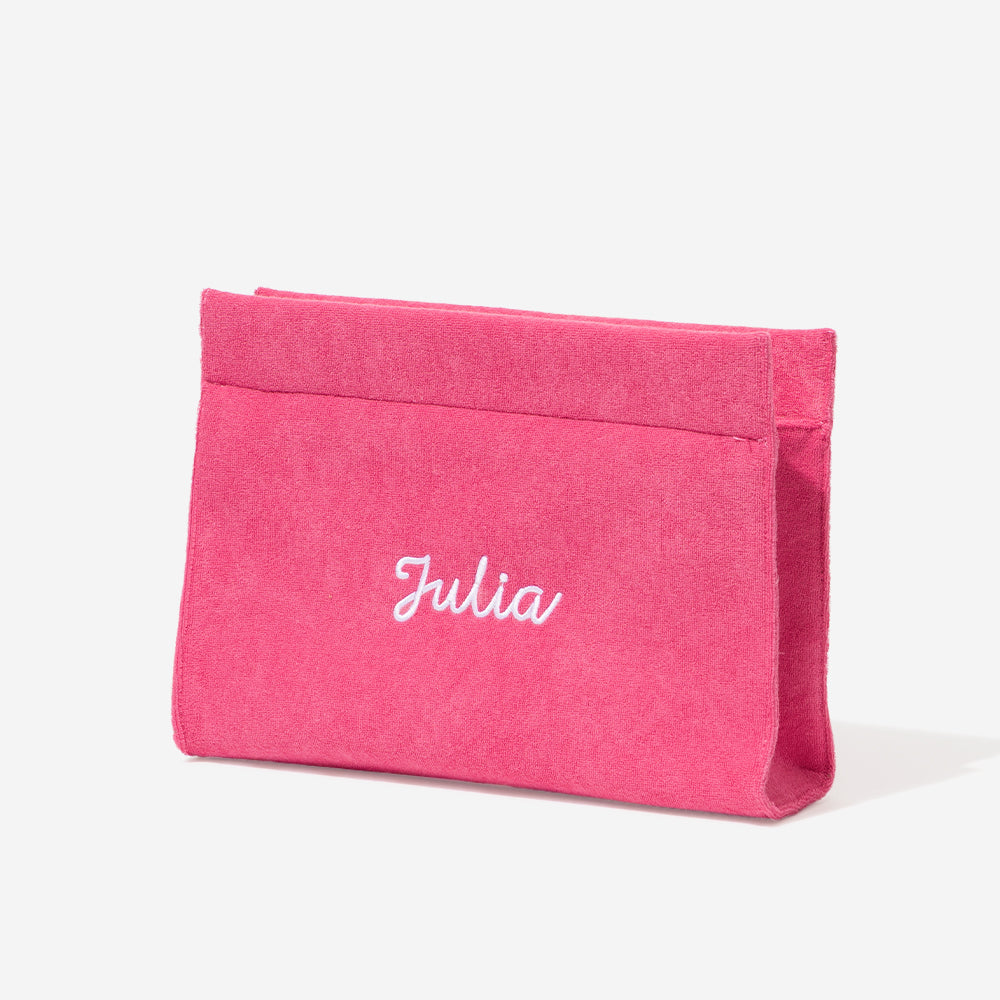 Monogrammed Terry Toiletry Bag in Hot Pink