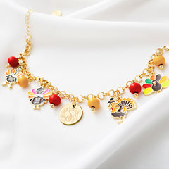 Turkey Charm Bracelet on White Satin