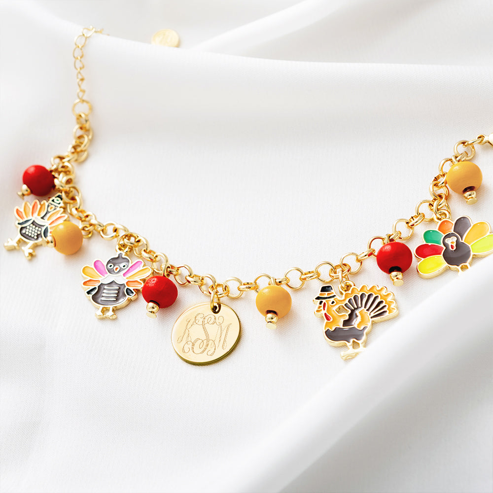 Turkey Charm Bracelet on White Satin