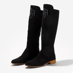 monogrammed riding boots in black