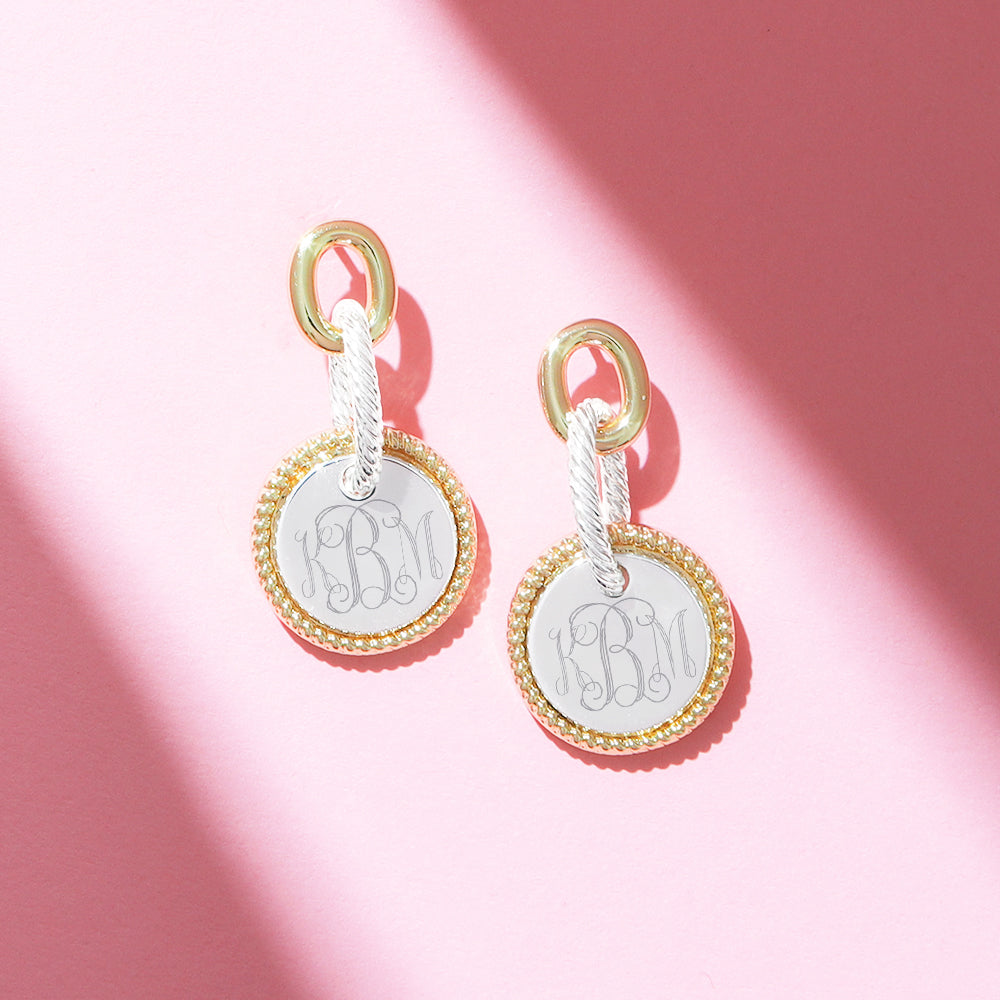 cable drop earrings on pink background