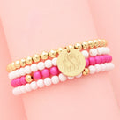 Monogrammed Girls Pink Beaded Bracelet Set | Pink