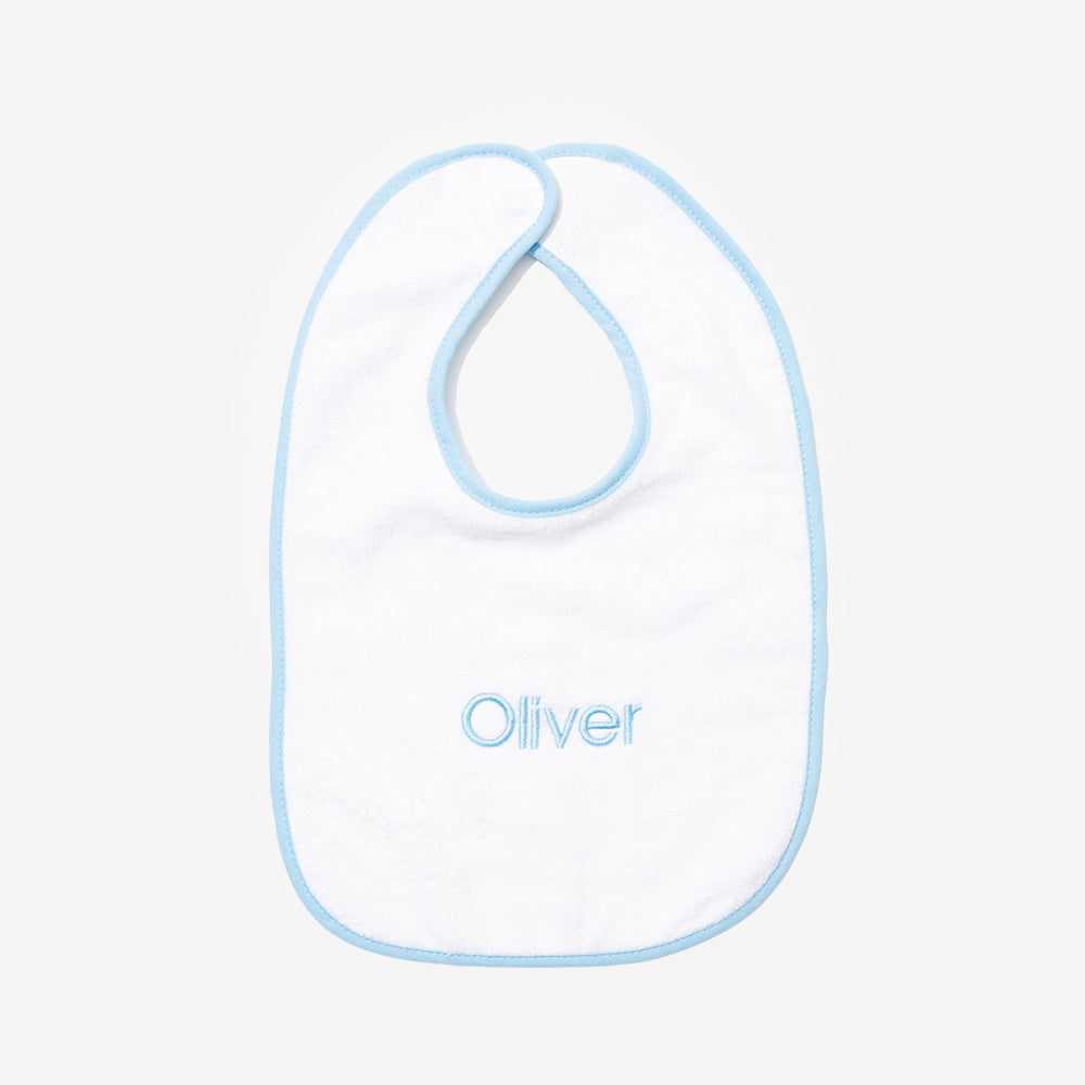 Monogrammed Outline Baby Bib in Light Blue