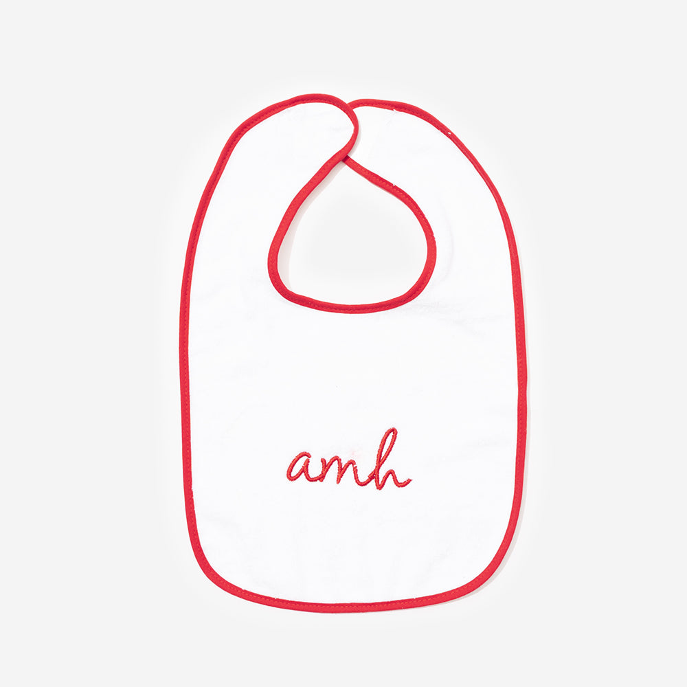 Monogrammed Outline Baby Bib in Red