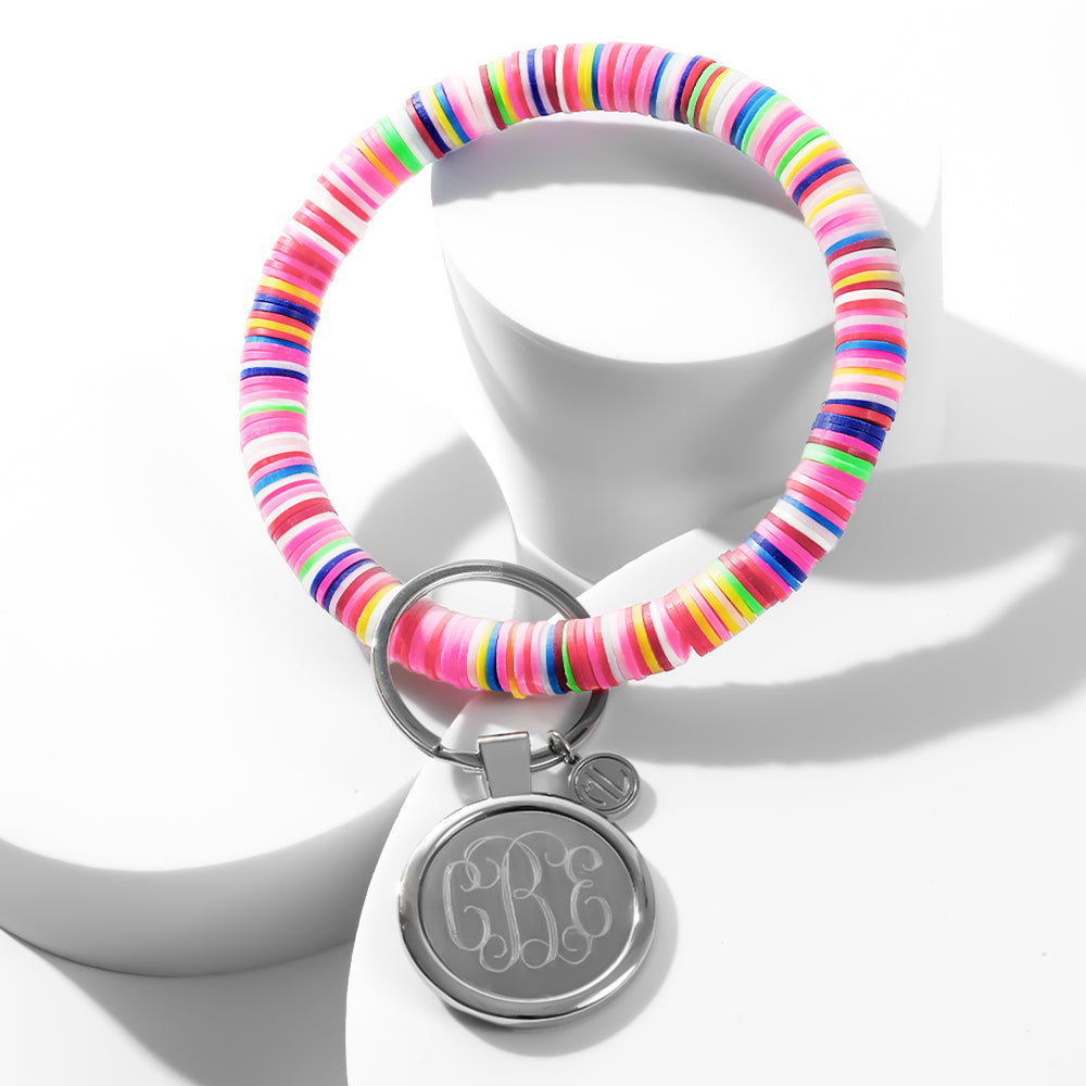 monogrammed key ring in pink