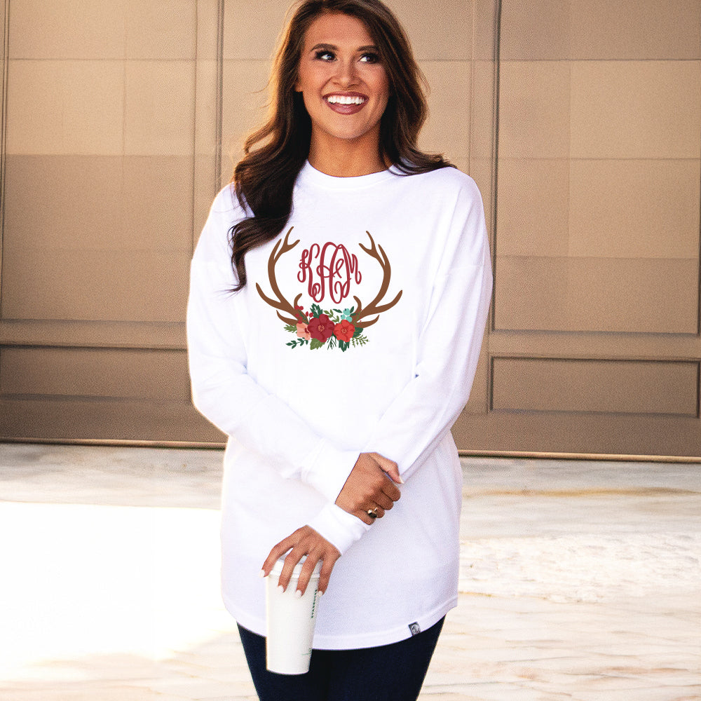 [anna] personalized long sleeve shirt with antlers