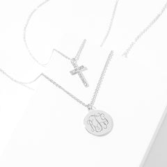 Monogrammed Layered Cross Necklace in Silver