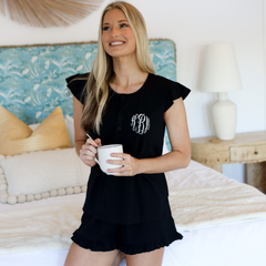 Monogrammed Ruffle Pajamas | Black