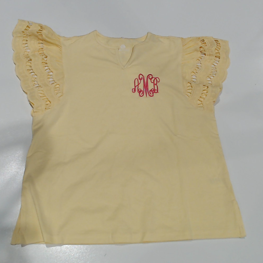 BLOOPER CLOTHING: Monogrammed Flutter Sleeve Top