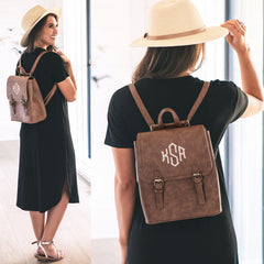 monogrammed backpack purse with monogrammed midi dress