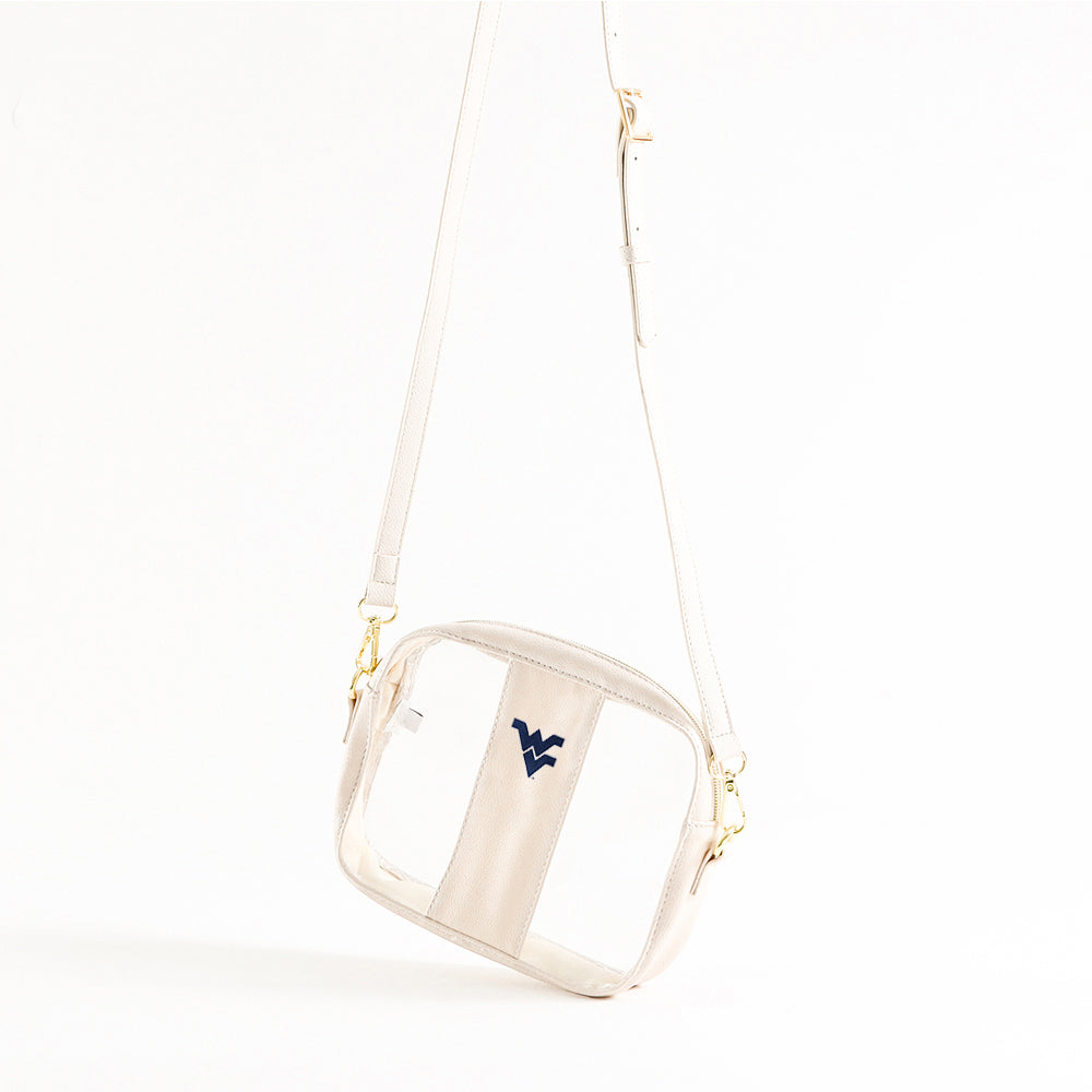 west virginia clear stadium crossbody bag in bone studio shot