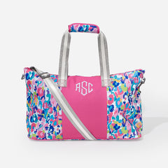 monogrammed kids weekend bag in watercolor cheetah