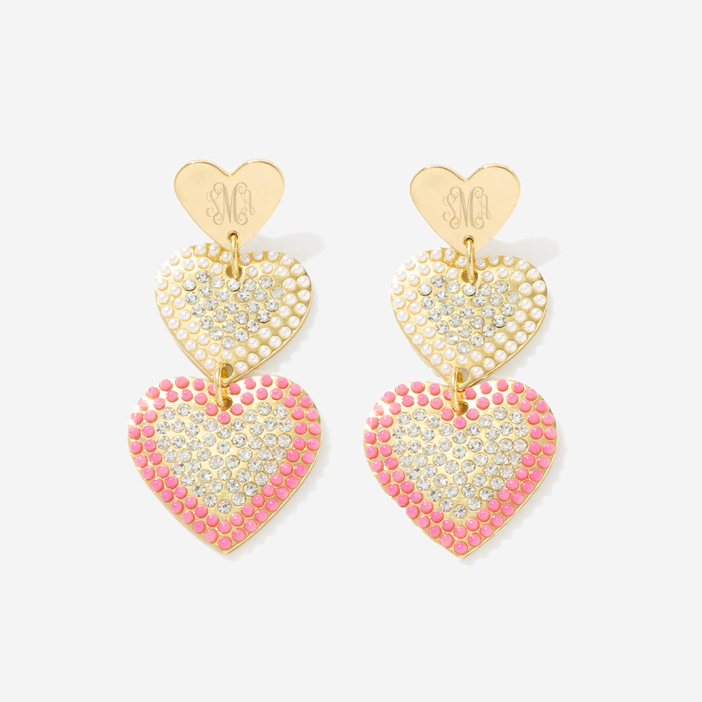 Monogrammed Heart Earrings in Pink