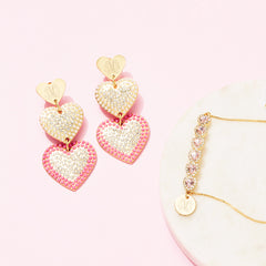 pink heart earrings with rhinestone heart bracelet