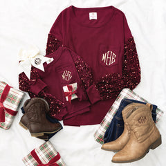 mom and me sequin sweatshirt flatlay