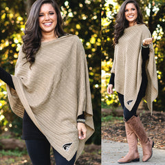 split image of anderson trojans poncho in camel