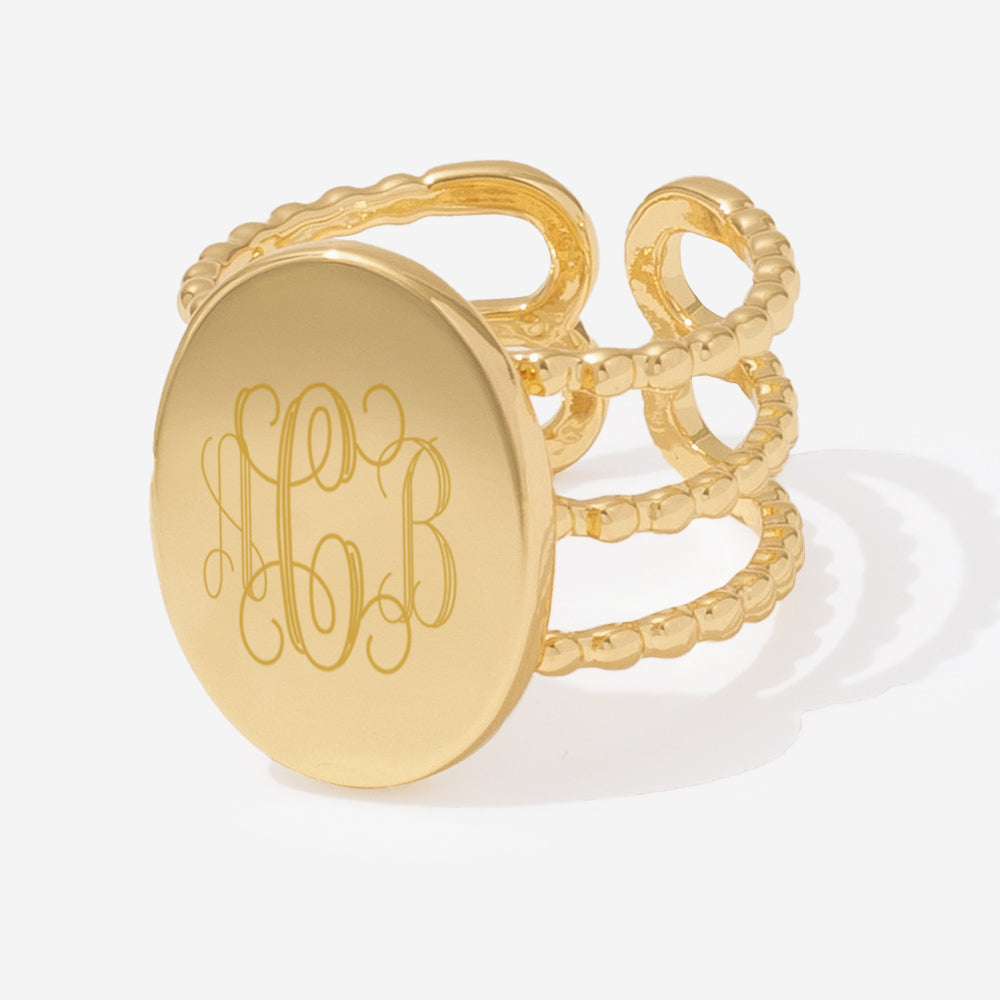 monogrammed golden statement ring