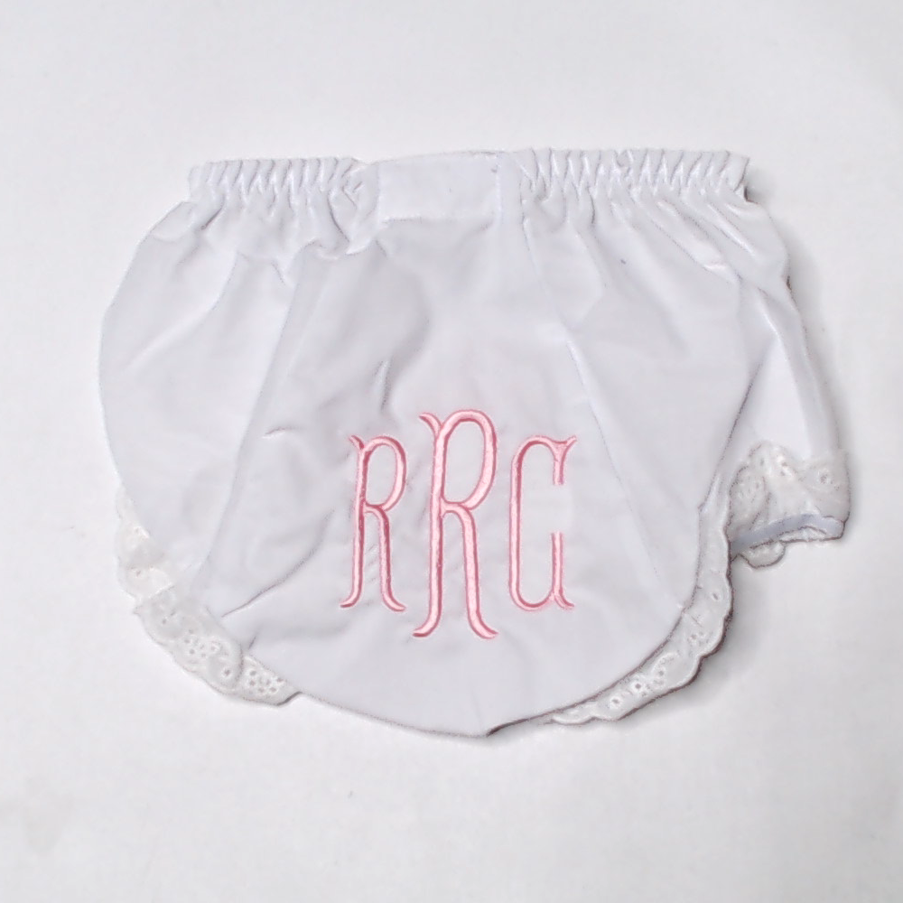 BLOOPER KIDS: Monogrammed White Eyelet Baby Bloomers