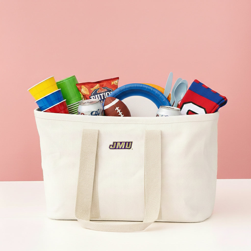 jmu solid ivory market basket with tailgate items