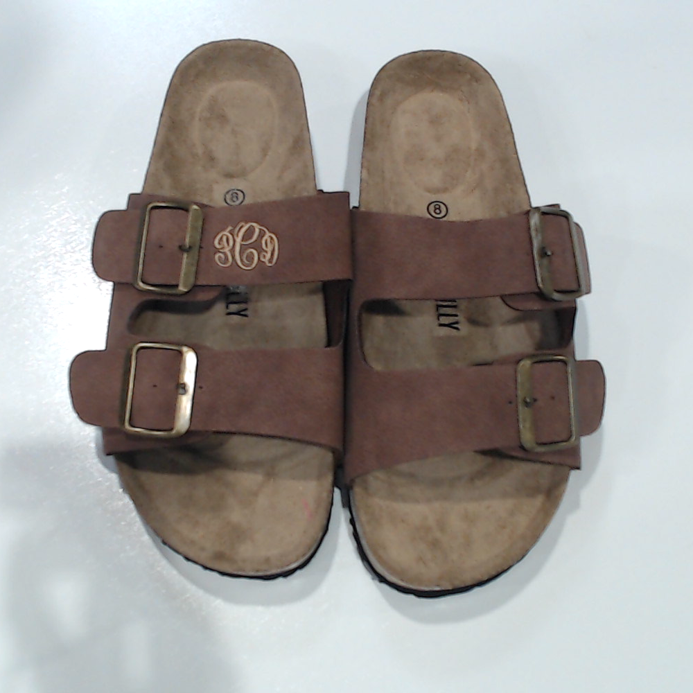 BLOOPER SHOES: Monogrammed Double Strap Sandals