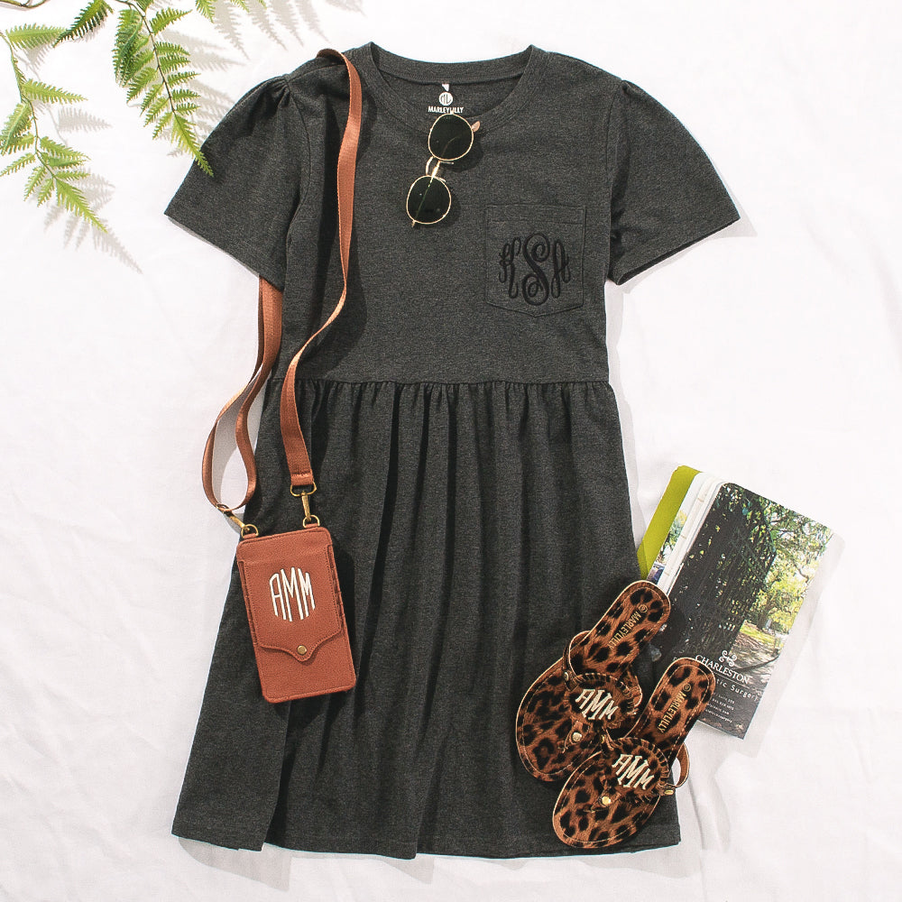 heathered charcoal monogrammed t shirt dress ootd