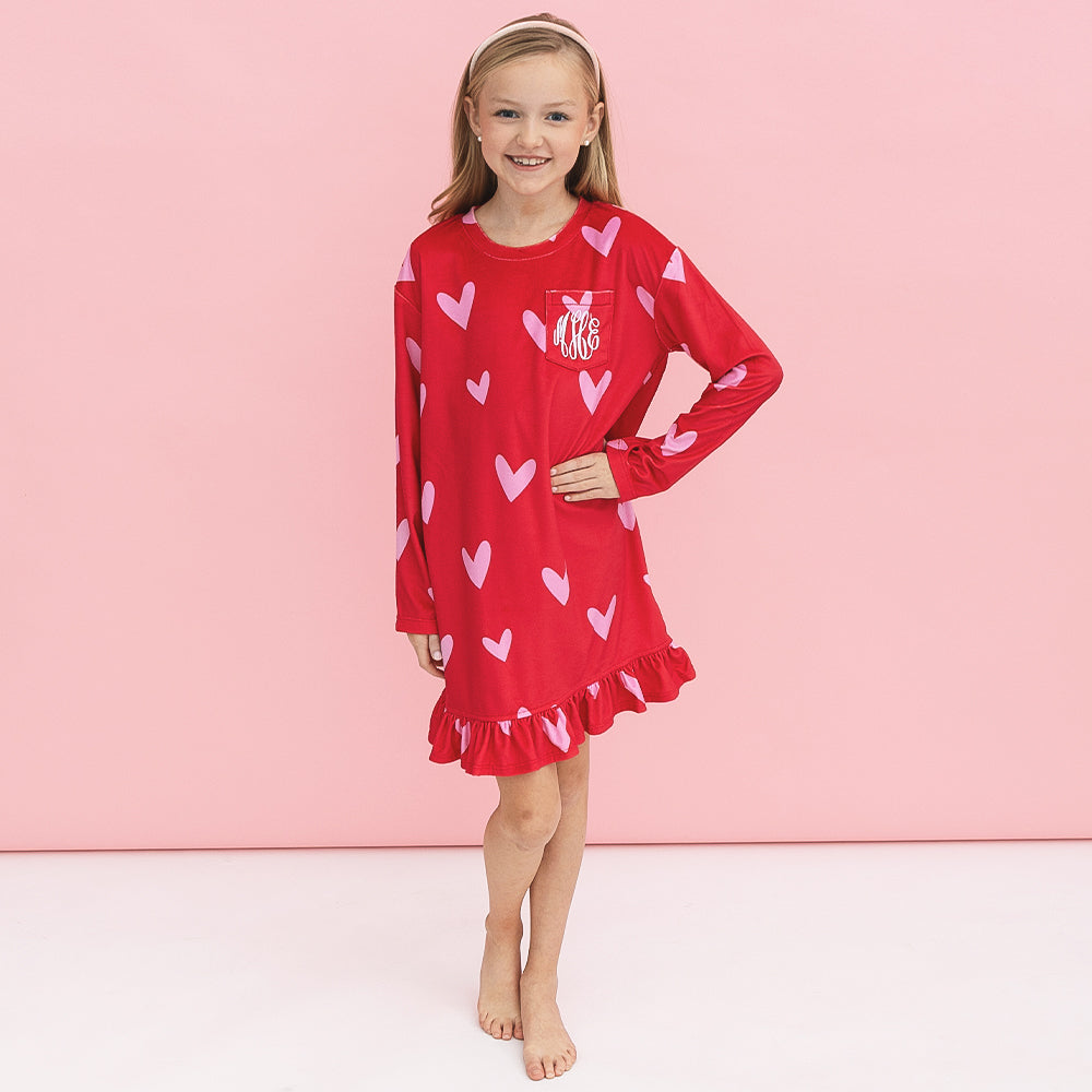 [addie] girl wearing red hot hearts nightgown