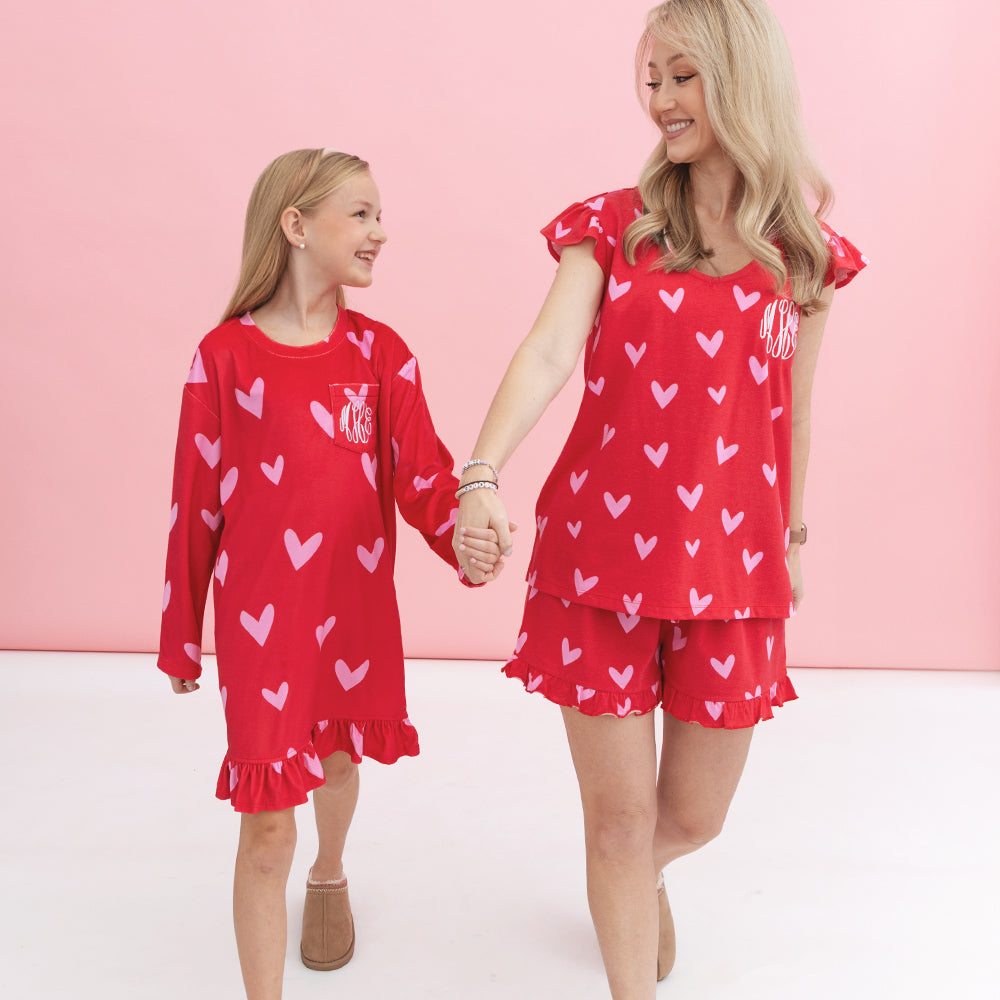 mom and me red hot hearts pajamas and nightgown