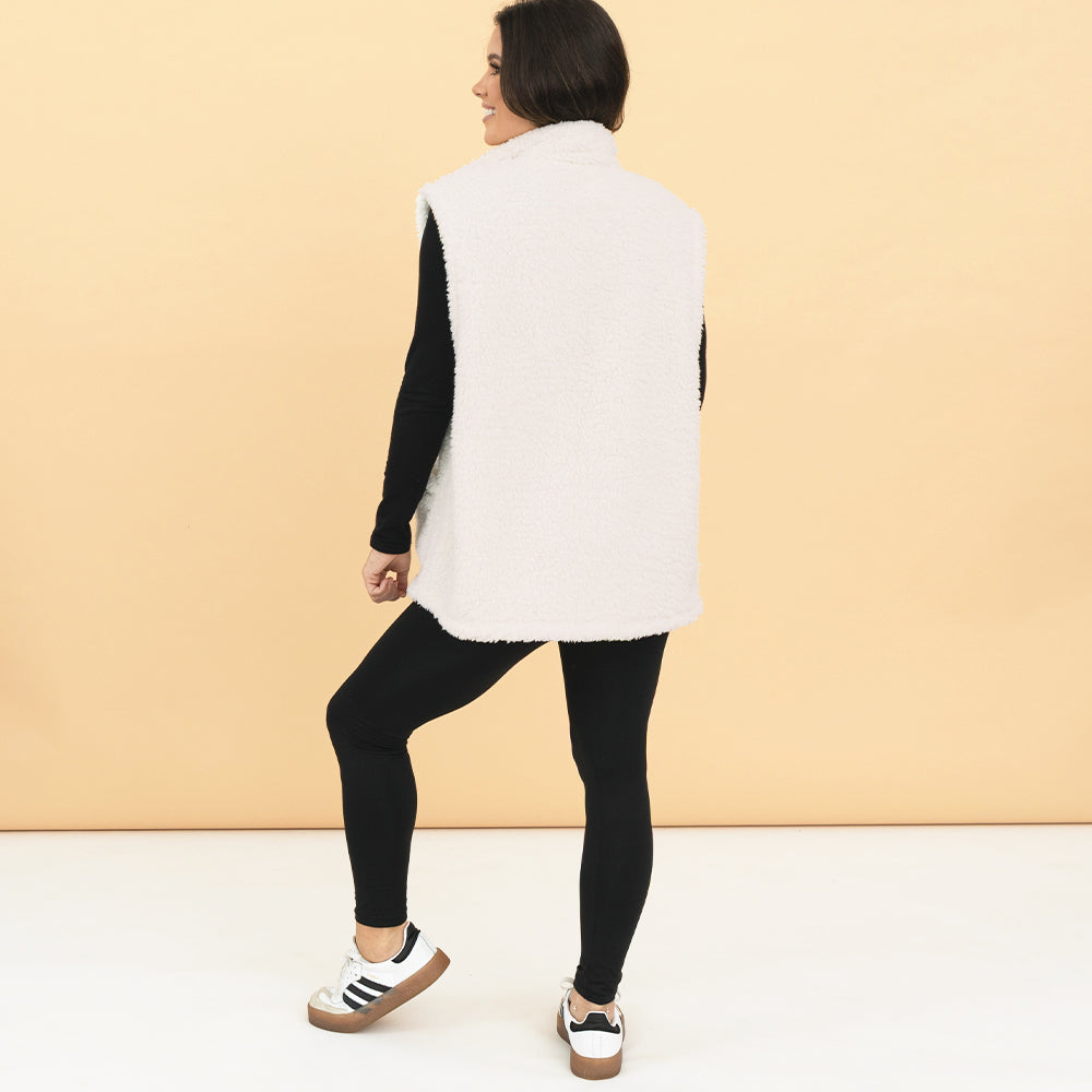 oatmeal oversized sherpa vest back view