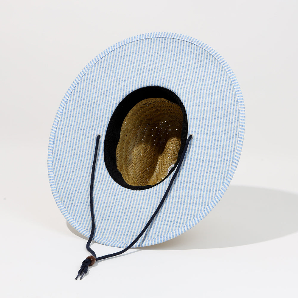 Monogrammed Navy Seersucker Straw Hat Bottom