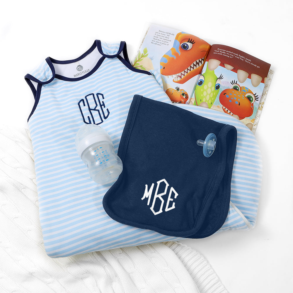 boys monogrammed burp cloth with wearable blanket