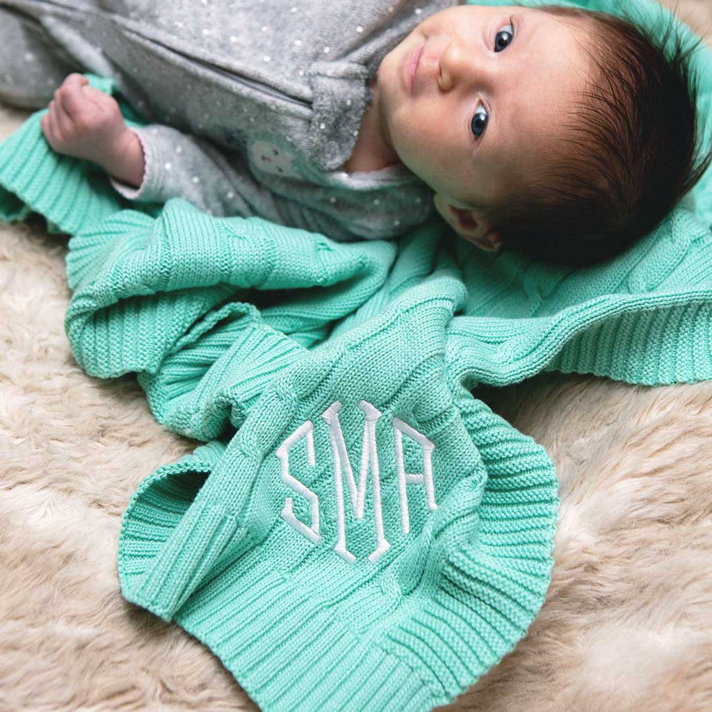 baby mint blanket with monogram