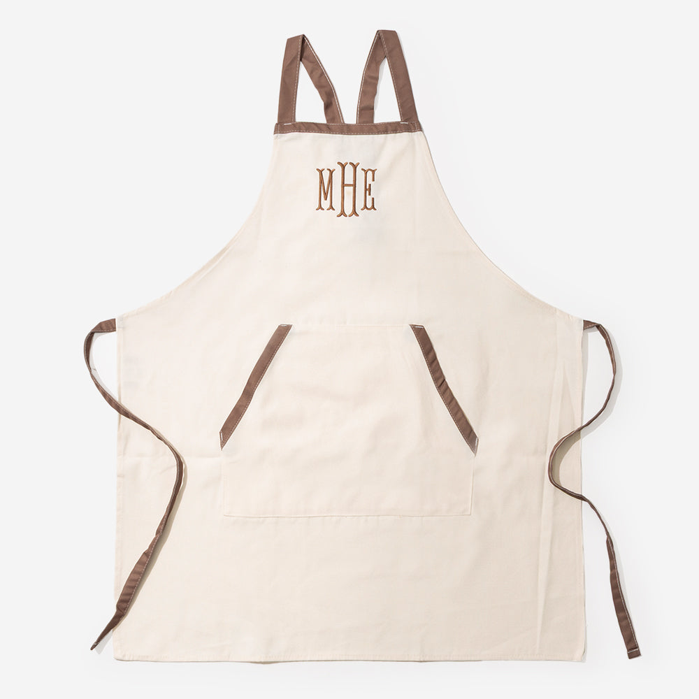 monogrammed canvas apron in ivory