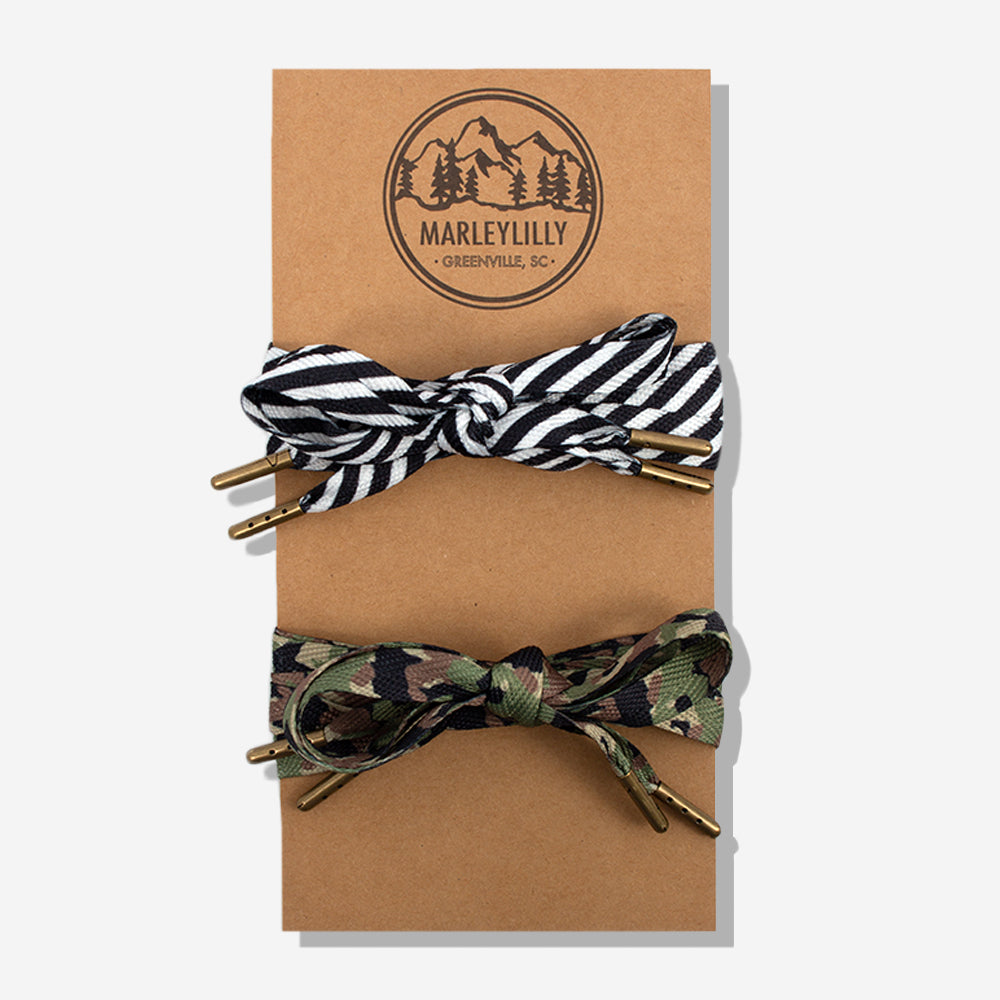flat shoelace pack in stripes and camo