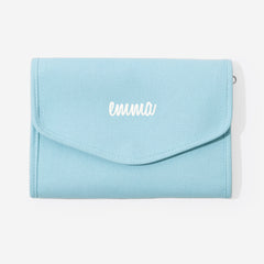 monogrammed travel jewelry organizer in light blue handwriting