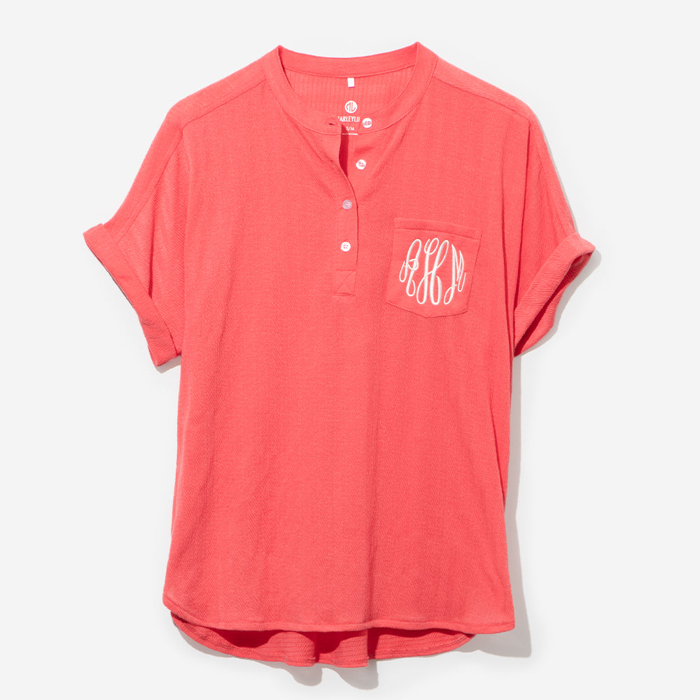 Monogrammed Top in Coral