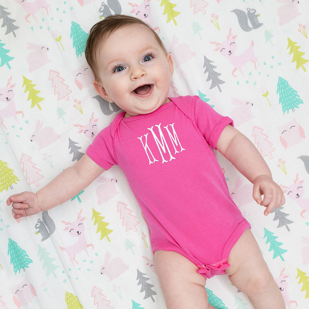baby girls hot pink monogrammed onesie