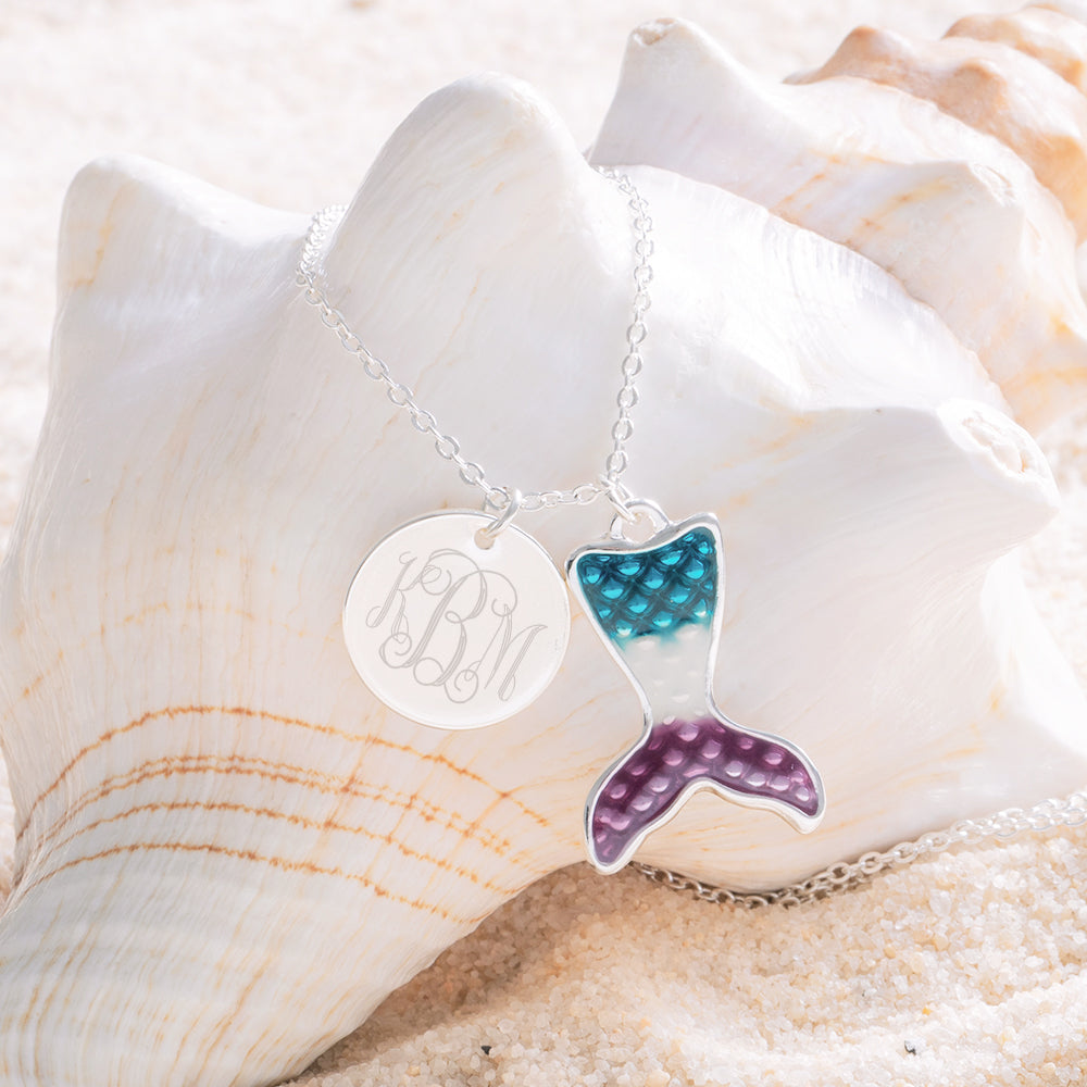 monogrammed necklace on seashell