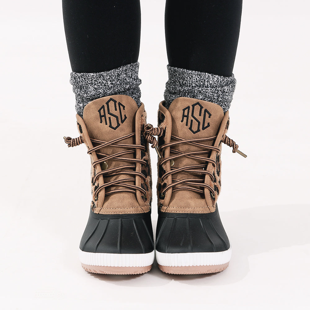 personalized leopard spot duck boots with socks