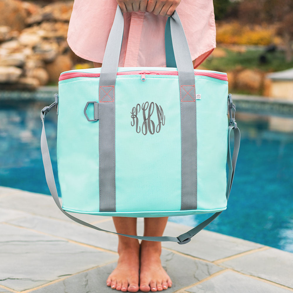 mint personalized cooler by the pool