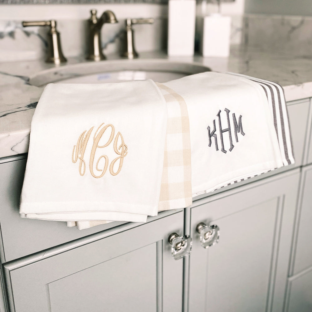 Monogrammed Hand towel set on sink