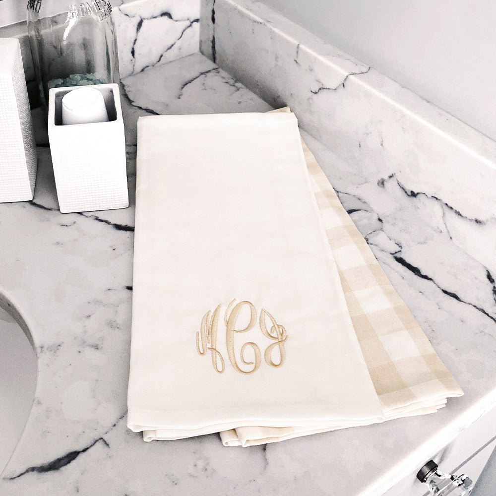 close up of khaki hand towel set