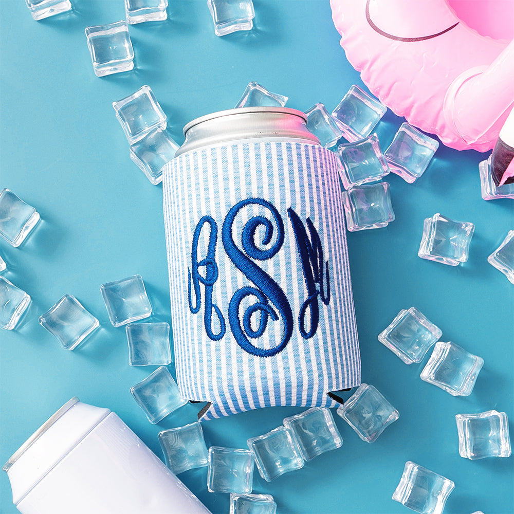 navy-seersucker-personalized-can-koolie-flatlay
