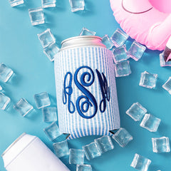 navy-seersucker-personalized-can-koolie-flatlay