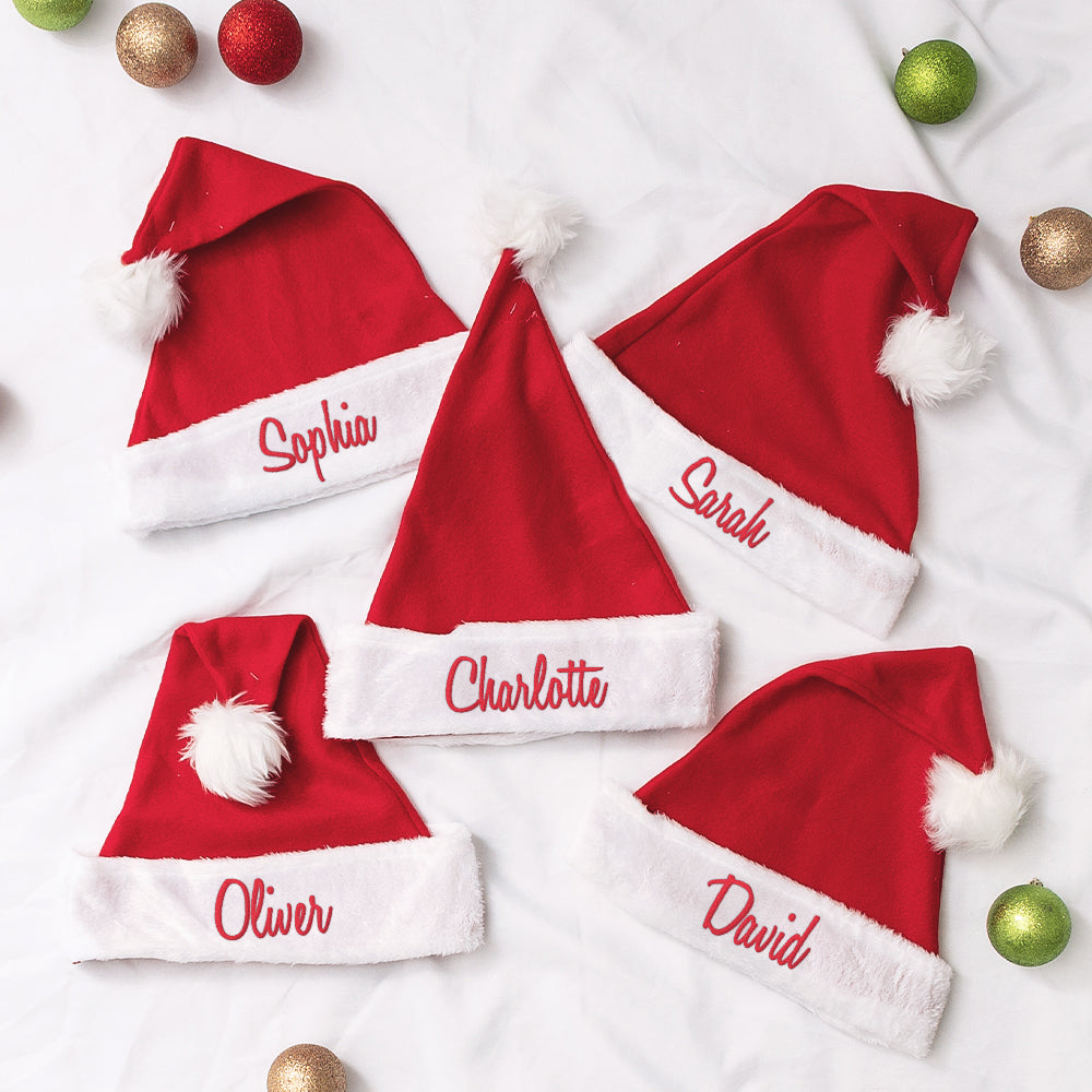 multiple family red monogrammed santa hats